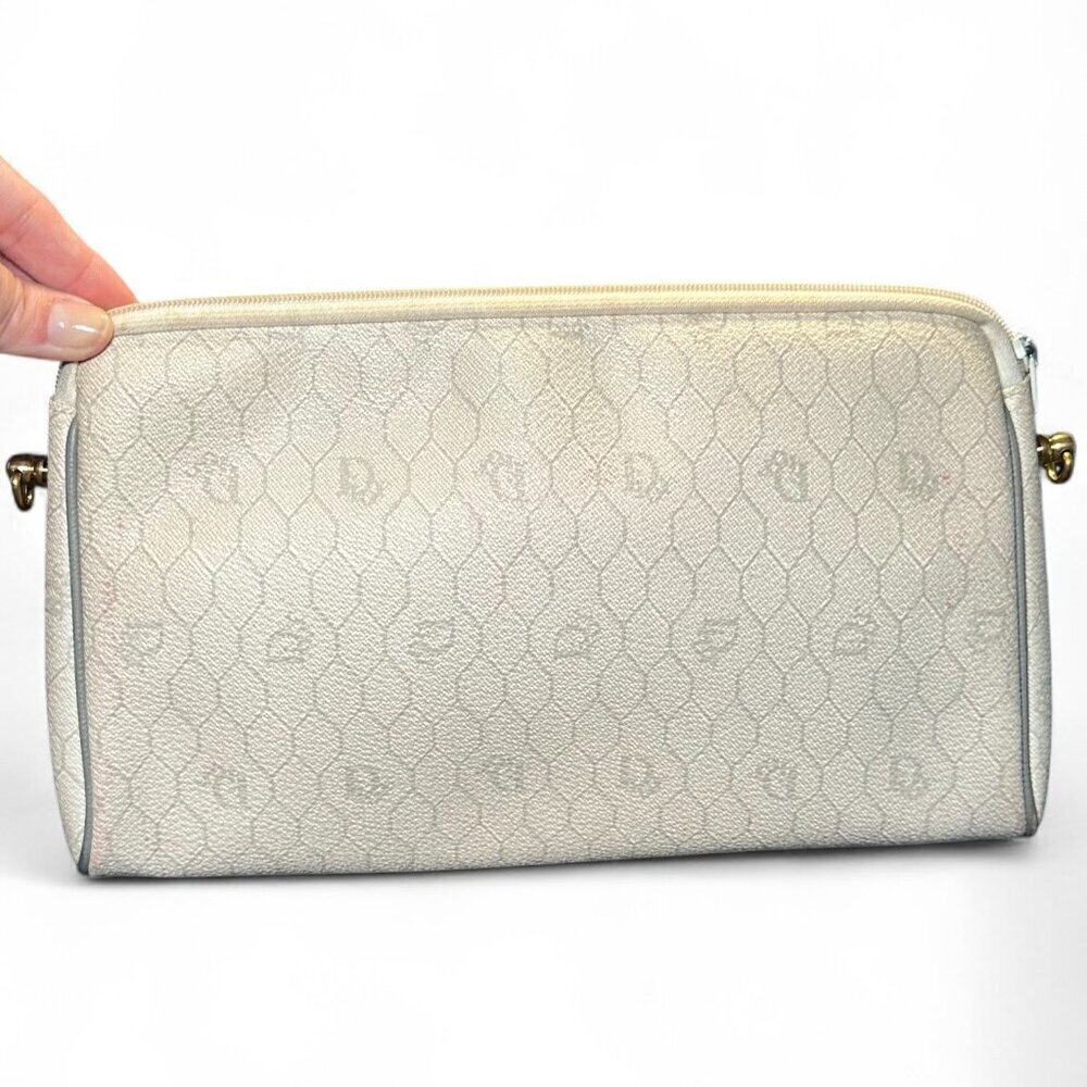 Christian Dior Honeycomb Coated Canvas Makeup Pouch Clutch - White/Cream, Grey - Picture 3 of 14
